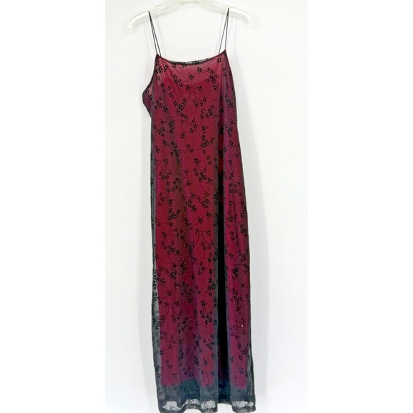 Dby Ltd Dresses & Skirts - DBY Ltd Y2K Hot Pink Glitter Mesh Maxi Slip Dress Black Flocked Floral Goth Prom